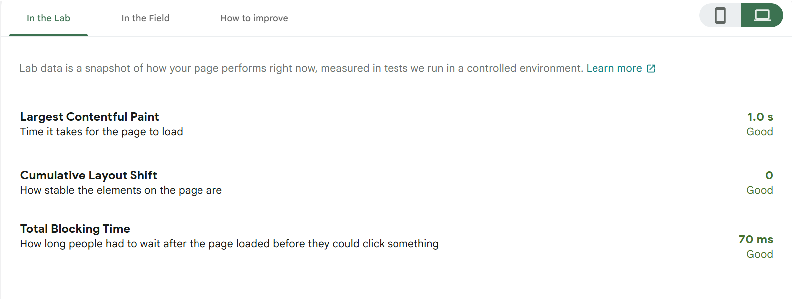 Technical SEO audit results for Delhi business showing Core Web Vitals improvements and page speed score